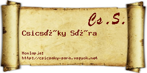 Csicsáky Sára névjegykártya
